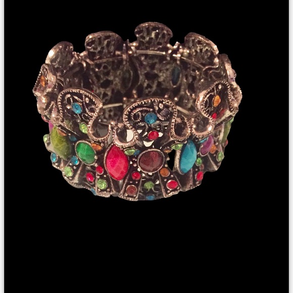 Anthropologie, Multi-Color Open-Back Stones, Hinged Bangle Bracelet, NEW - Picture 2 of 4